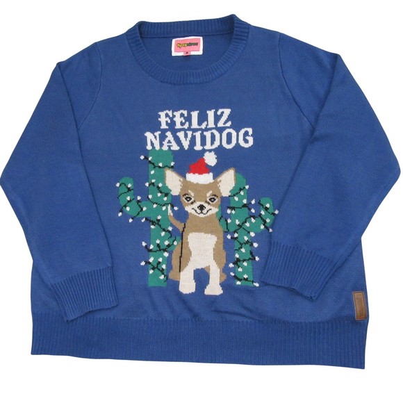 Tipsy Elves Mens Christmas Sweater 2XL Blue 100% Acrylic Feliz Navidog - Picture 1 of 10